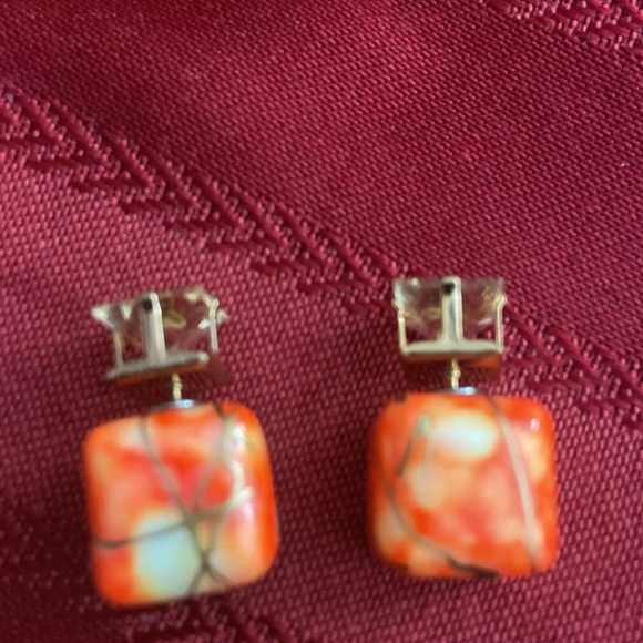 5/$10❤️❤️❤️VTG 90s Reversible Earrings Yellow Crystal Orange Glass Cube So fun! - Picture 3 of 5